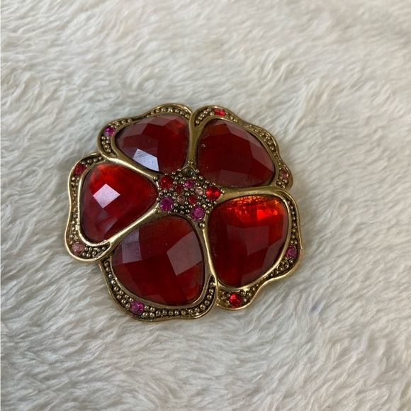 Liz Claiborne‎ LC Red Flower Pin Brooch Vintage - Picture 2 of 6